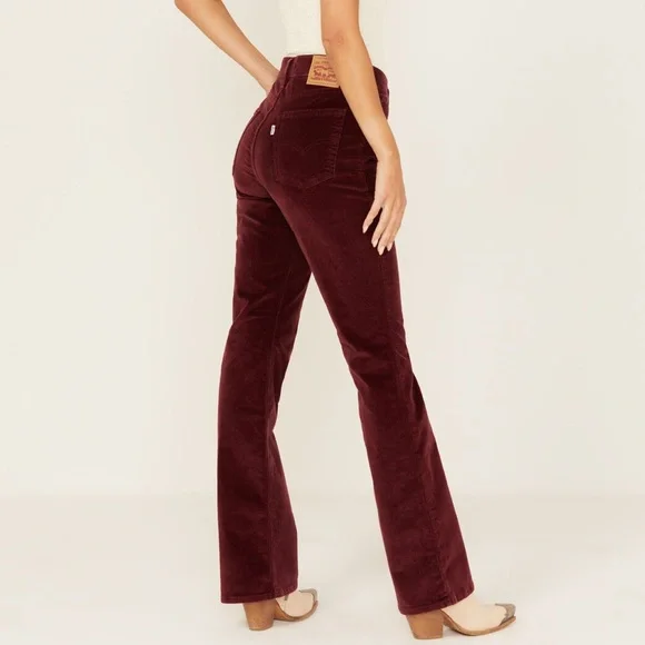 Women’s Levi’s 725 High Rise Corduroy Bootcut Pants Wine Burgundy Maroon 30 - Picture 1 of 8
